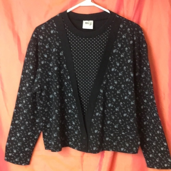 MIZ California Vintage Women’s Top Mixed Black White Prints Size L Funky Hippie - Picture 1 of 11